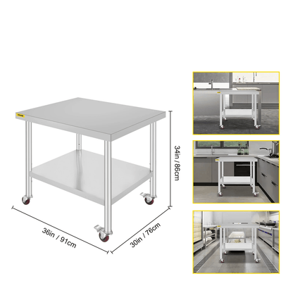 Stainless Steel Work Bench Table HeavyDuty Kitchen Worktable With Wheels For Commercial  Home Use 16