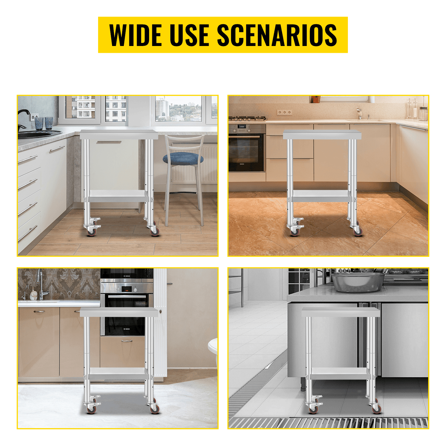 Stainless Steel Work Bench Table HeavyDuty Kitchen Worktable With Wheels For Commercial  Home Use 6