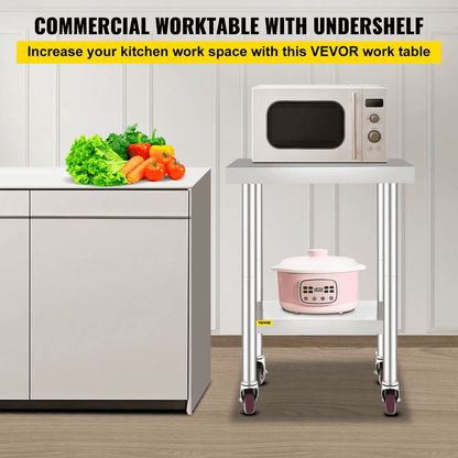Stainless Steel Work Bench Table HeavyDuty Kitchen Worktable With Wheels For Commercial  Home Use 3