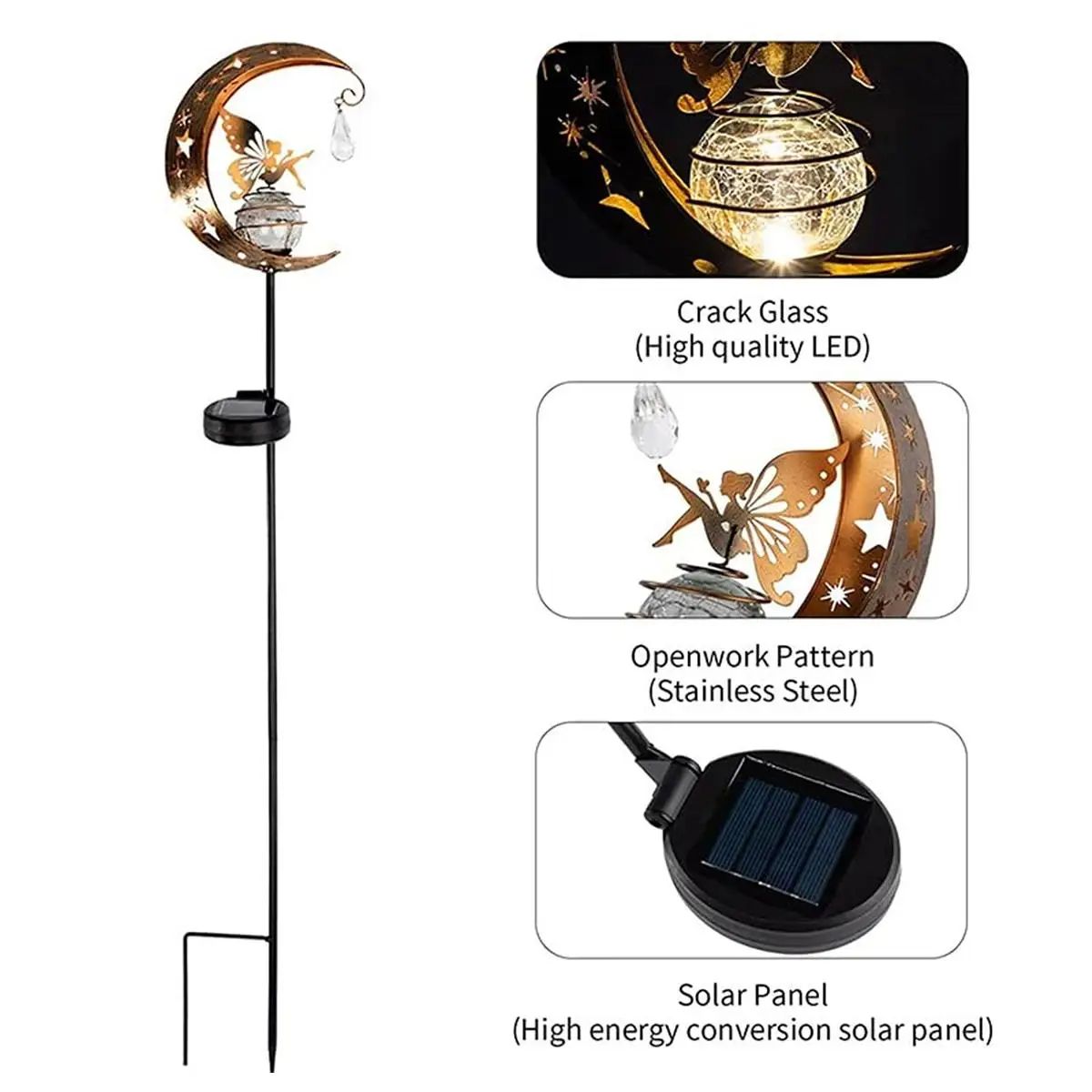 Waterproof Outdoor Fairy Garden Stake Led Solar Iron Decor Light Lamp IP65 Metal Landscape Lights F 5