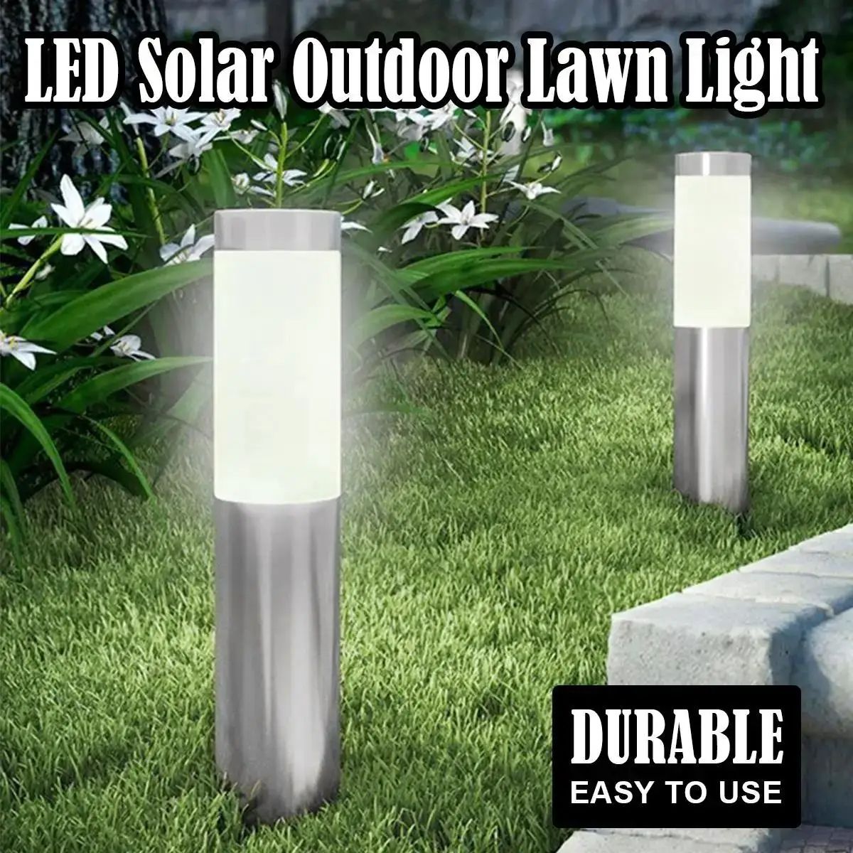 Outdoor Waterproof Cylindrical Garden Solar Light, Solar Powered Dusk To Dawn Street Lights, Cool White Warm LED Lamp