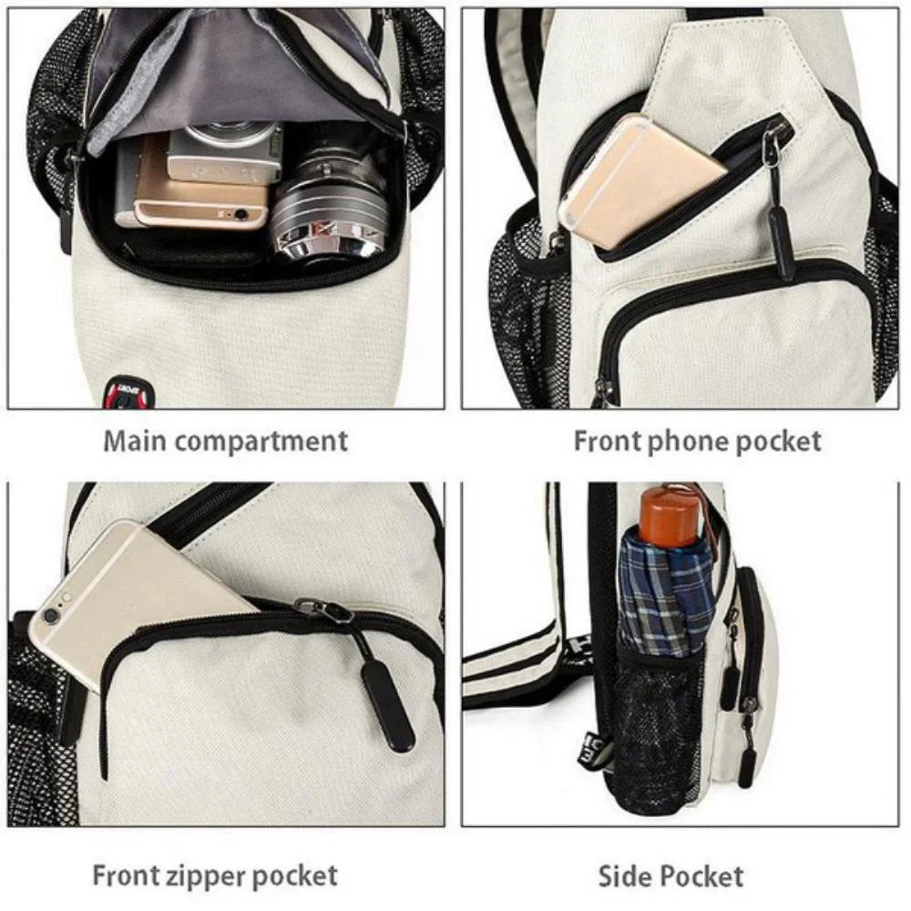 Unisex Messenger Shoulder Bag, Multi-functional Travel Backpack with Headphone Hole, Chest Bag for Men & Women