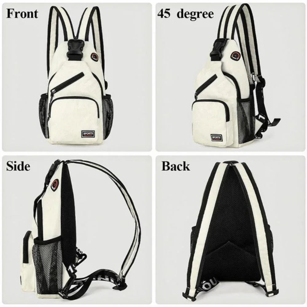 Unisex Messenger Shoulder Bag, Multi-functional Travel Backpack with Headphone Hole, Chest Bag for Men & Women