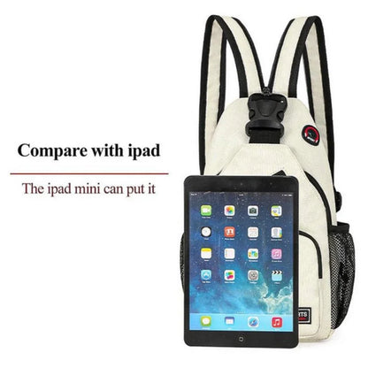 Unisex Messenger Shoulder Bag, Multi-functional Travel Backpack with Headphone Hole, Chest Bag for Men & Women