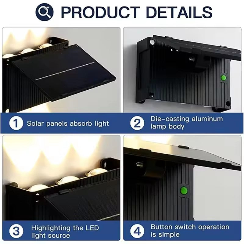 Waterproof Outdoor Solar Wall Light LED Solar Spotlight Warm White Light For Garden Yard Patio Gara 4