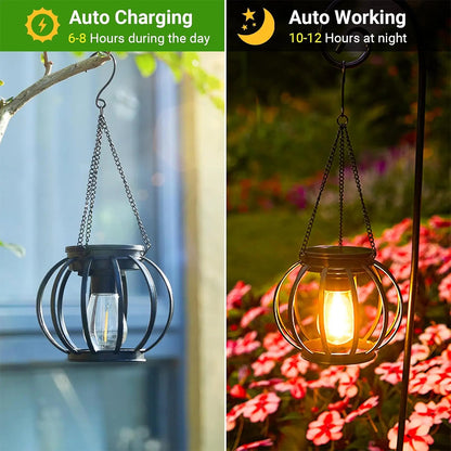 Outdoor Solar Lantern LED Light Daylight Sensor, Waterproof Garden Lamps 3000k Landscape Iron Art Hanging Chain Decor