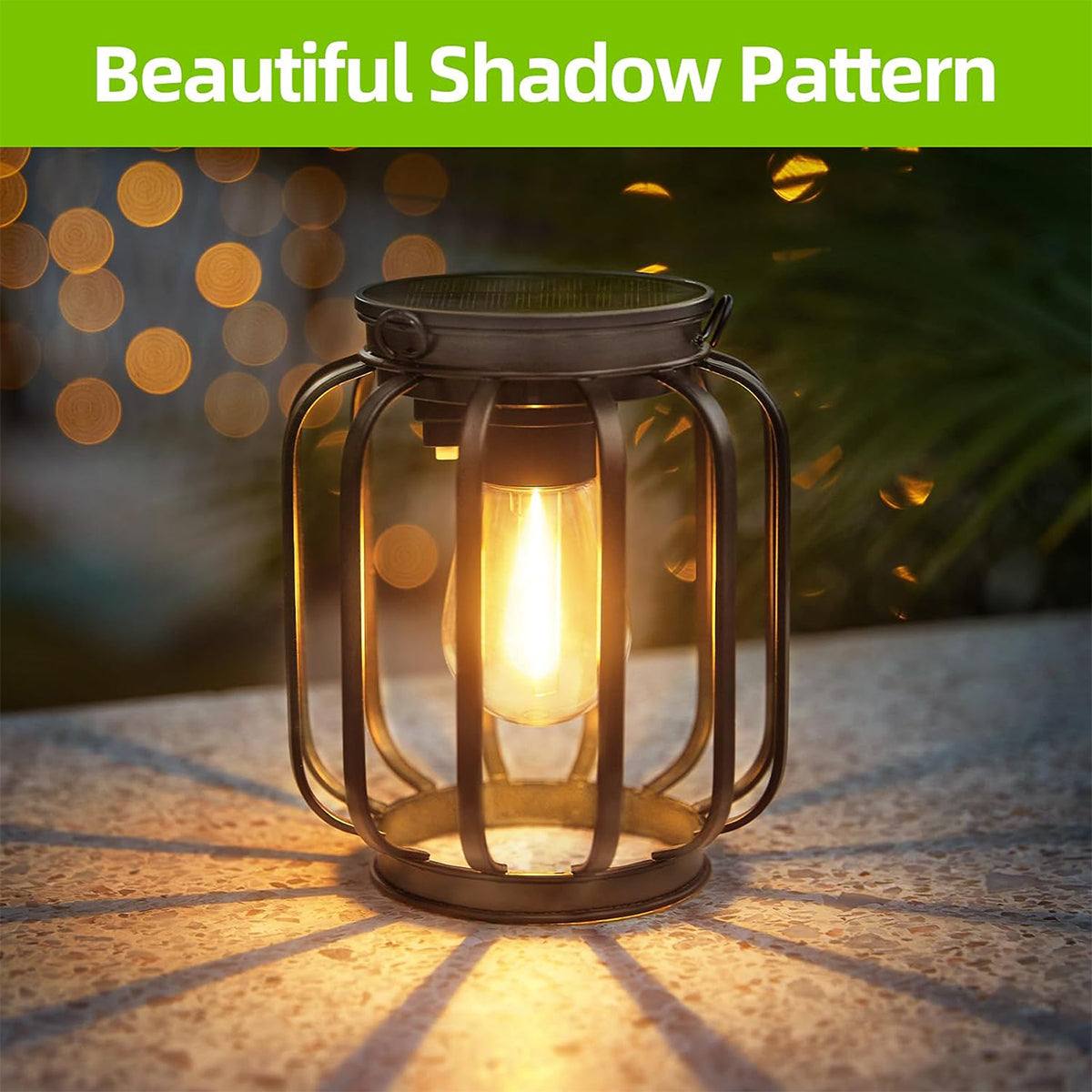Outdoor Solar Lantern LED Light Daylight Sensor, Waterproof Garden Lamps 3000k Landscape Iron Art Hanging Chain Decor