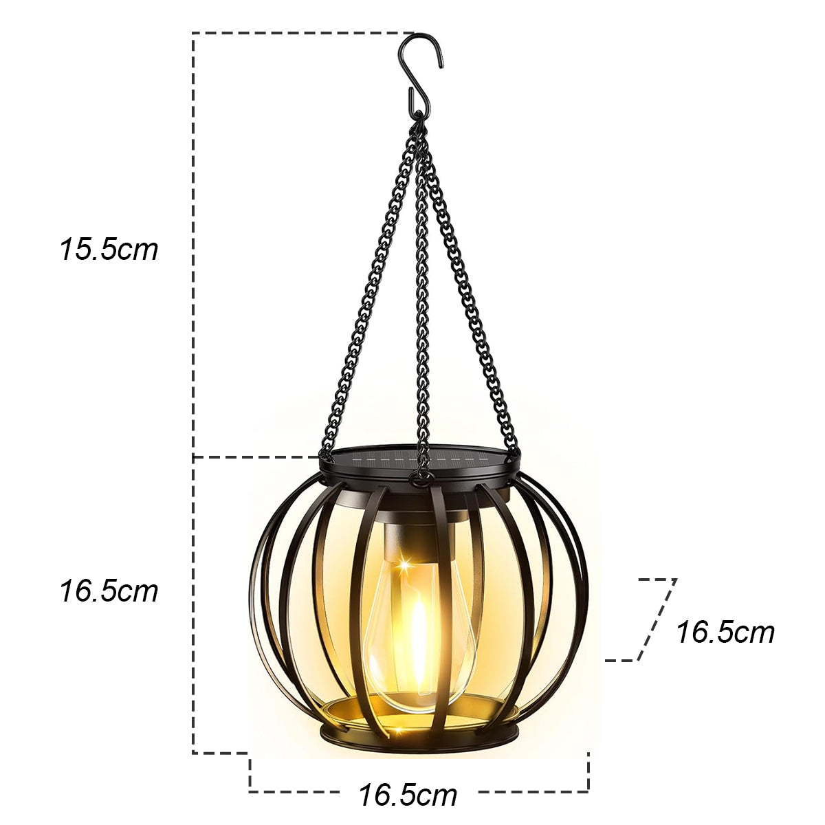 Outdoor Solar Lantern LED Light Daylight Sensor, Waterproof Garden Lamps 3000k Landscape Iron Art Hanging Chain Decor