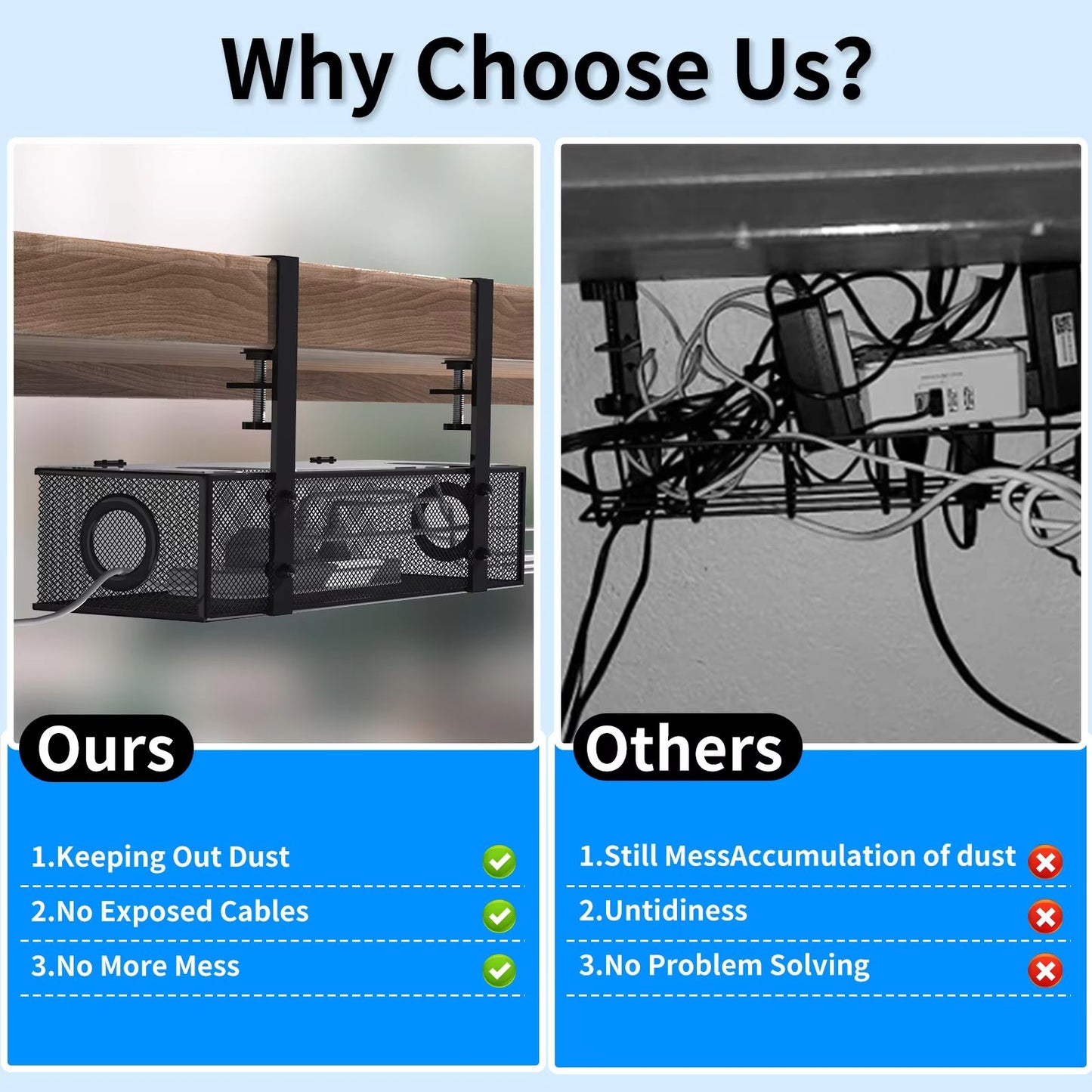 Under Desk Cable Management Tray  Clamp Mount Wire Organizer Box For Home  Office Desks 1