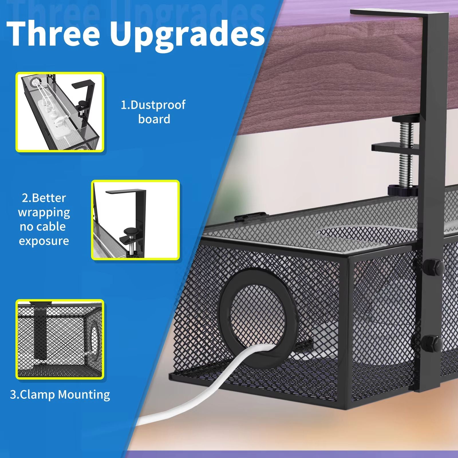Under Desk Cable Management Tray  Clamp Mount Wire Organizer Box For Home  Office Desks 2