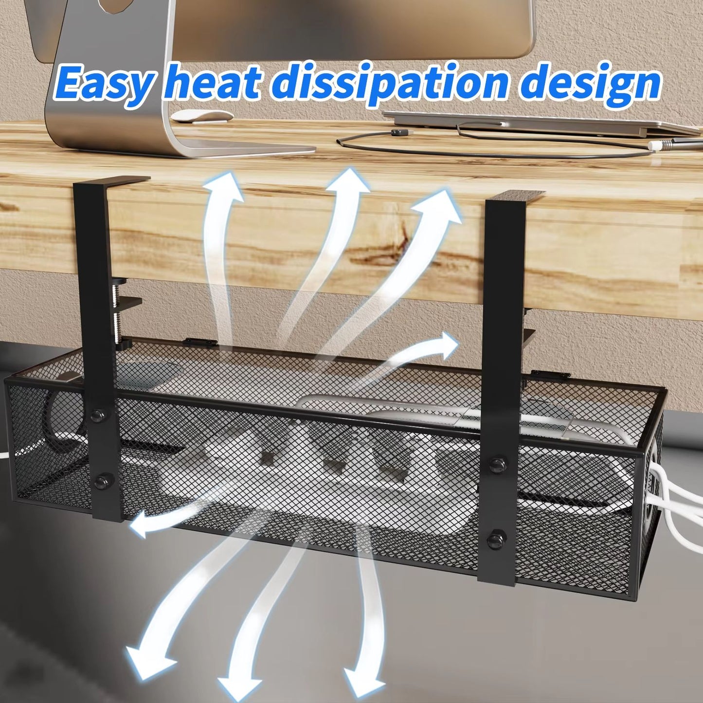 Under Desk Cable Management Tray  Clamp Mount Wire Organizer Box For Home  Office Desks 5