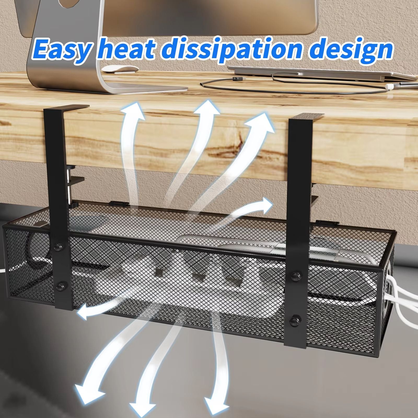 Under Desk Cable Management Tray  Clamp Mount Wire Organizer Box For Home  Office Desks 5