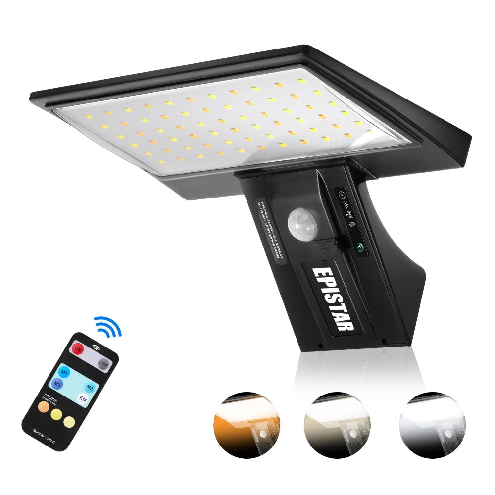 LED Solar Motion Sensor Outdoor Lights, Waterproof Security Flood Light, 3 Colors 4 Modes for Yard Patio