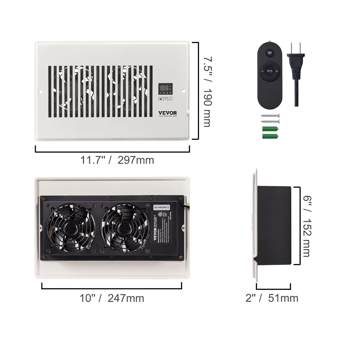 SucceBuy 4x12in Booster Fan  100CFM Duct Fan With 10Speed LCD Smart Controller For Wall  Floor Vent