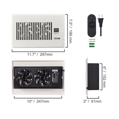 SucceBuy 4x12in Booster Fan  100CFM Duct Fan With 10Speed LCD Smart Controller For Wall  Floor Vent