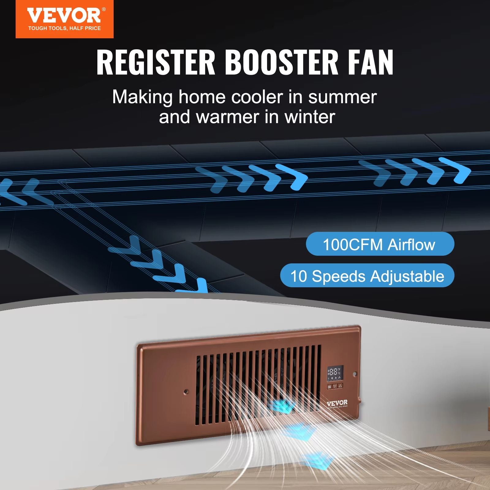Booster Fan, Duct Fan with 10-Speed LCD Smart Controller for Wall & Floor Vents