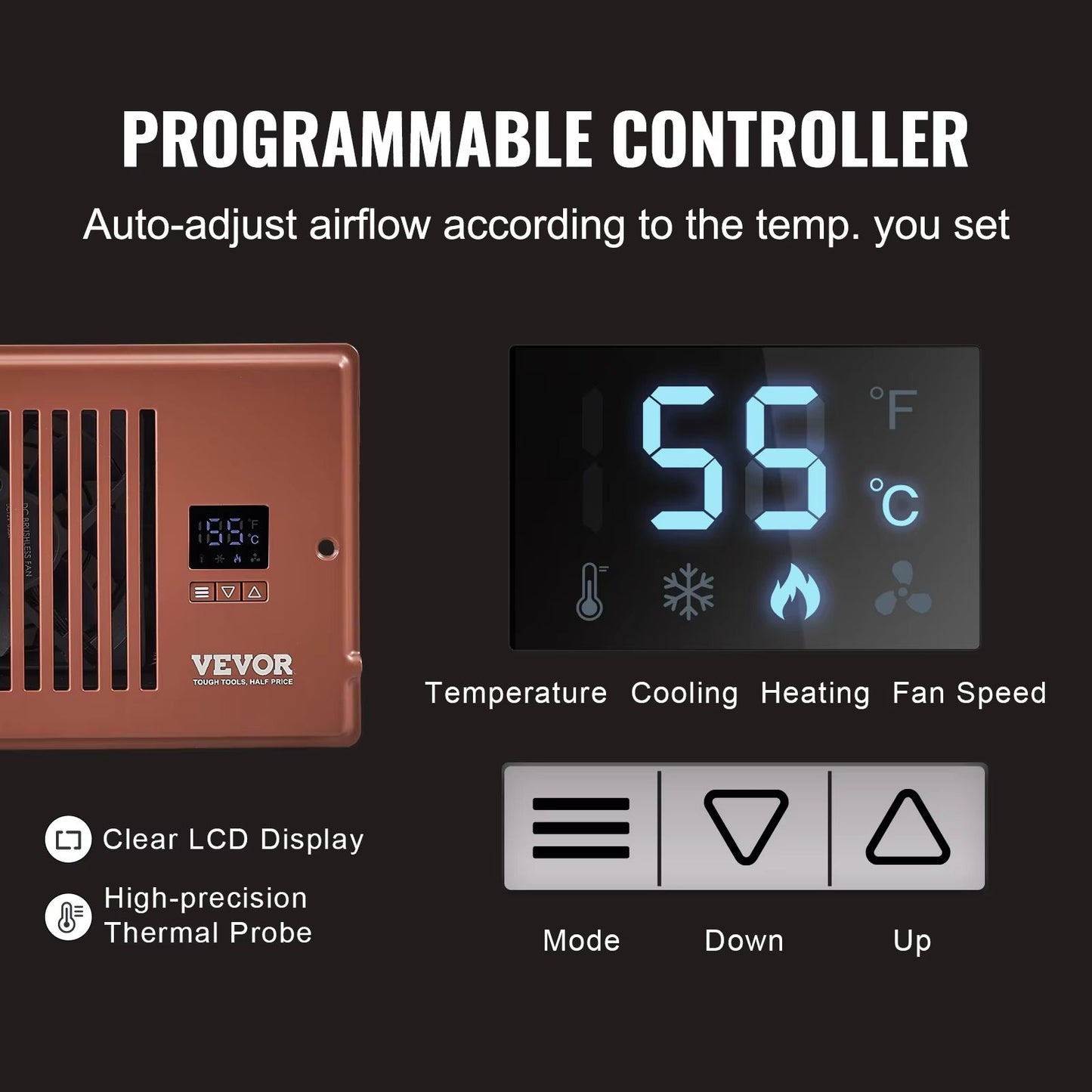 SucceBuy 4x12in Booster Fan  100CFM Duct Fan With 10Speed LCD Smart Controller For Wall  Floor Vent