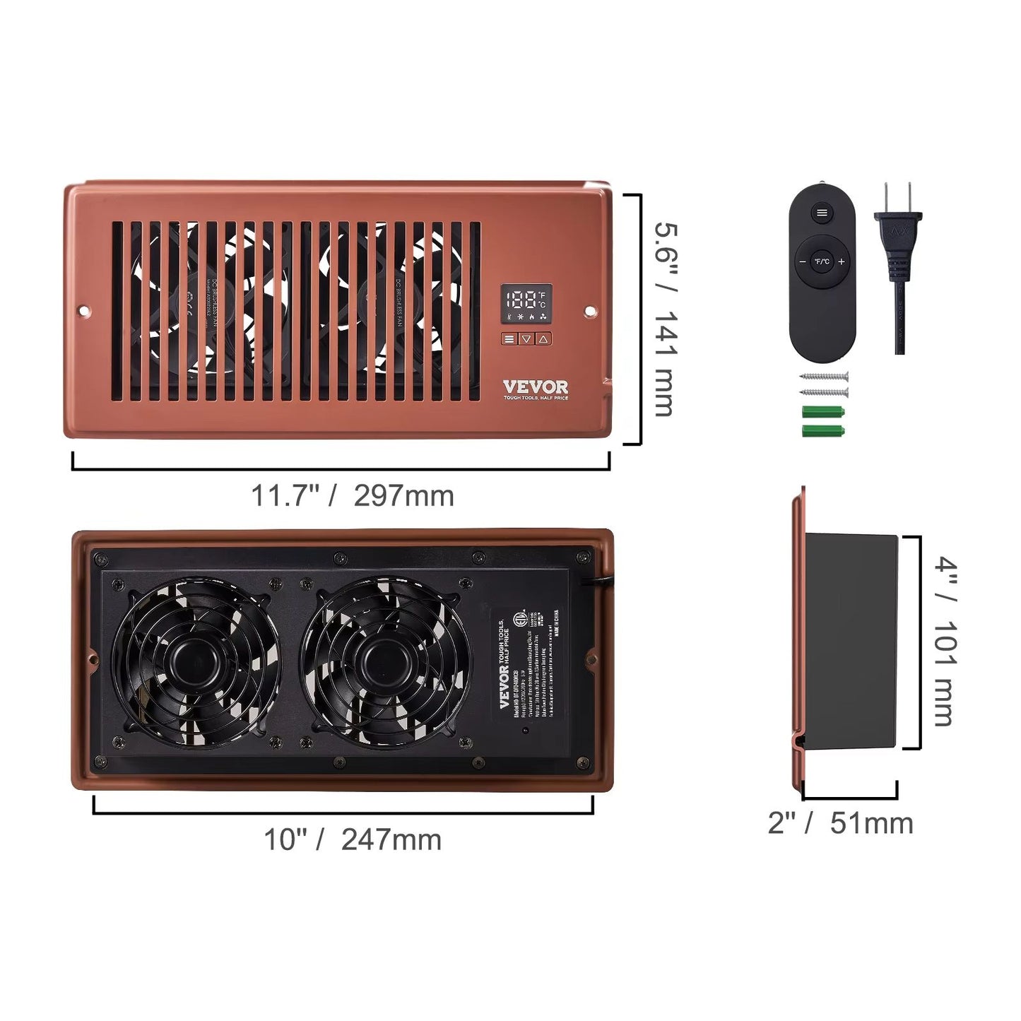 SucceBuy 4x12in Booster Fan  100CFM Duct Fan With 10Speed LCD Smart Controller For Wall  Floor Vent