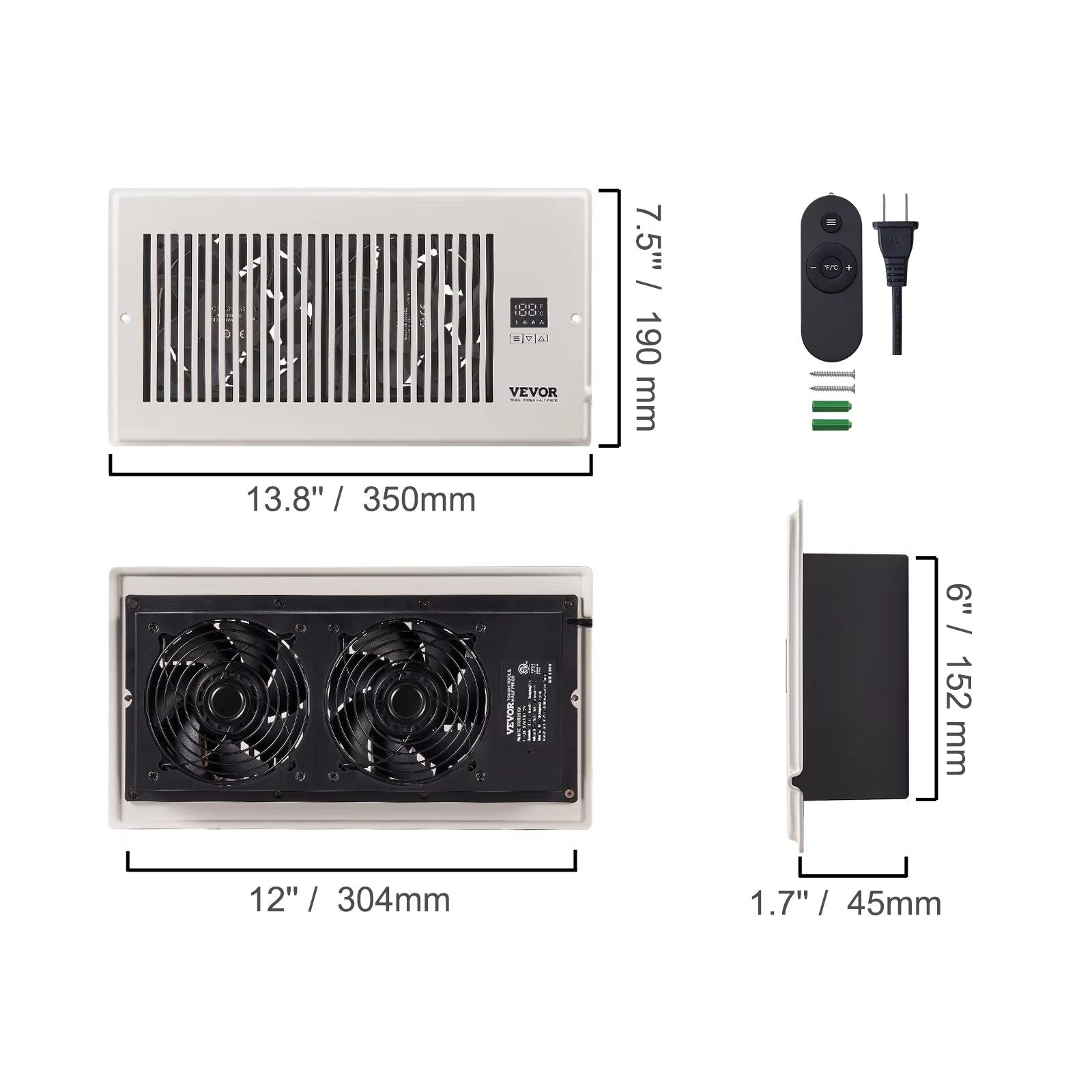 SucceBuy 4x12in Booster Fan  100CFM Duct Fan With 10Speed LCD Smart Controller For Wall  Floor Vent