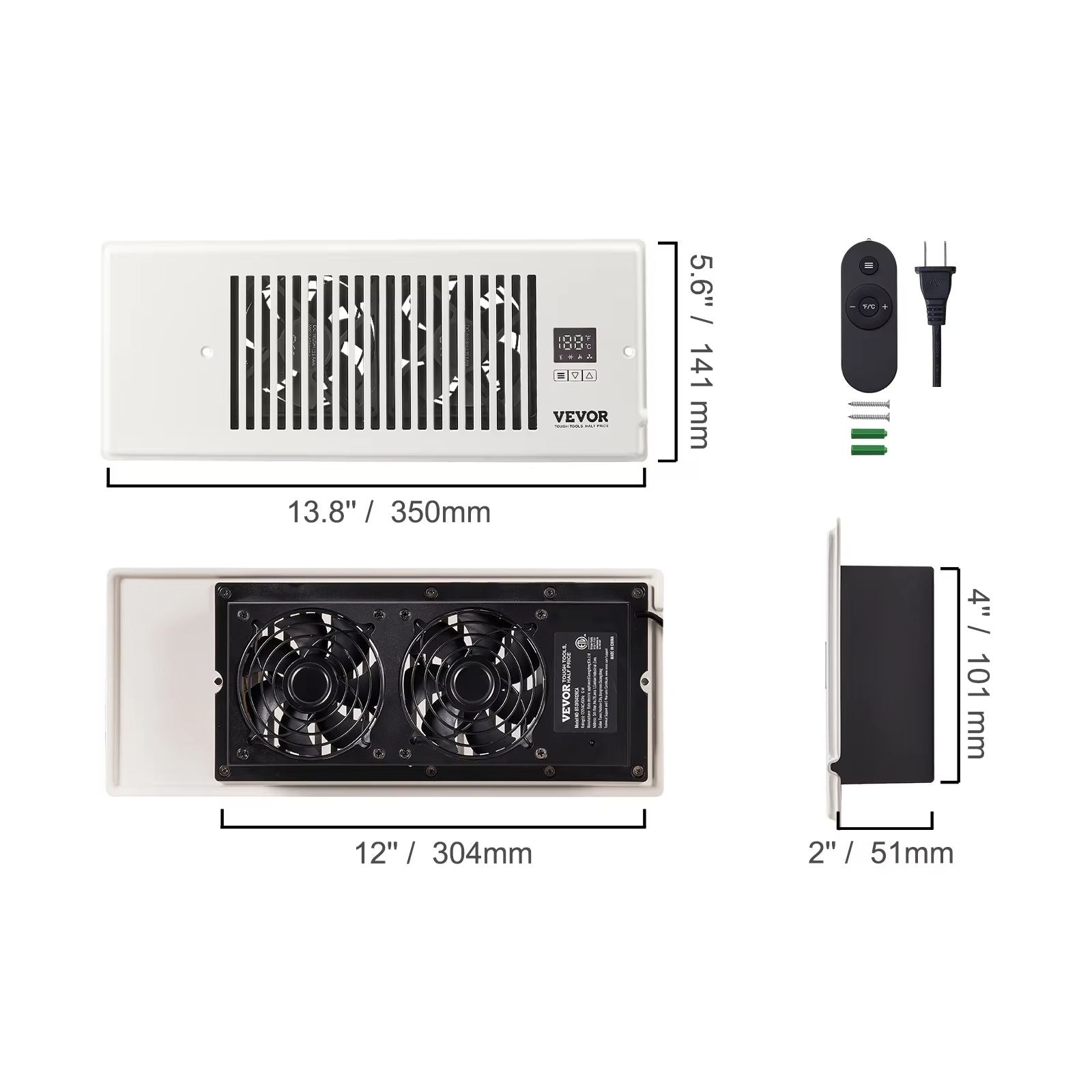 SucceBuy 4x12in Booster Fan  100CFM Duct Fan With 10Speed LCD Smart Controller For Wall  Floor Vent