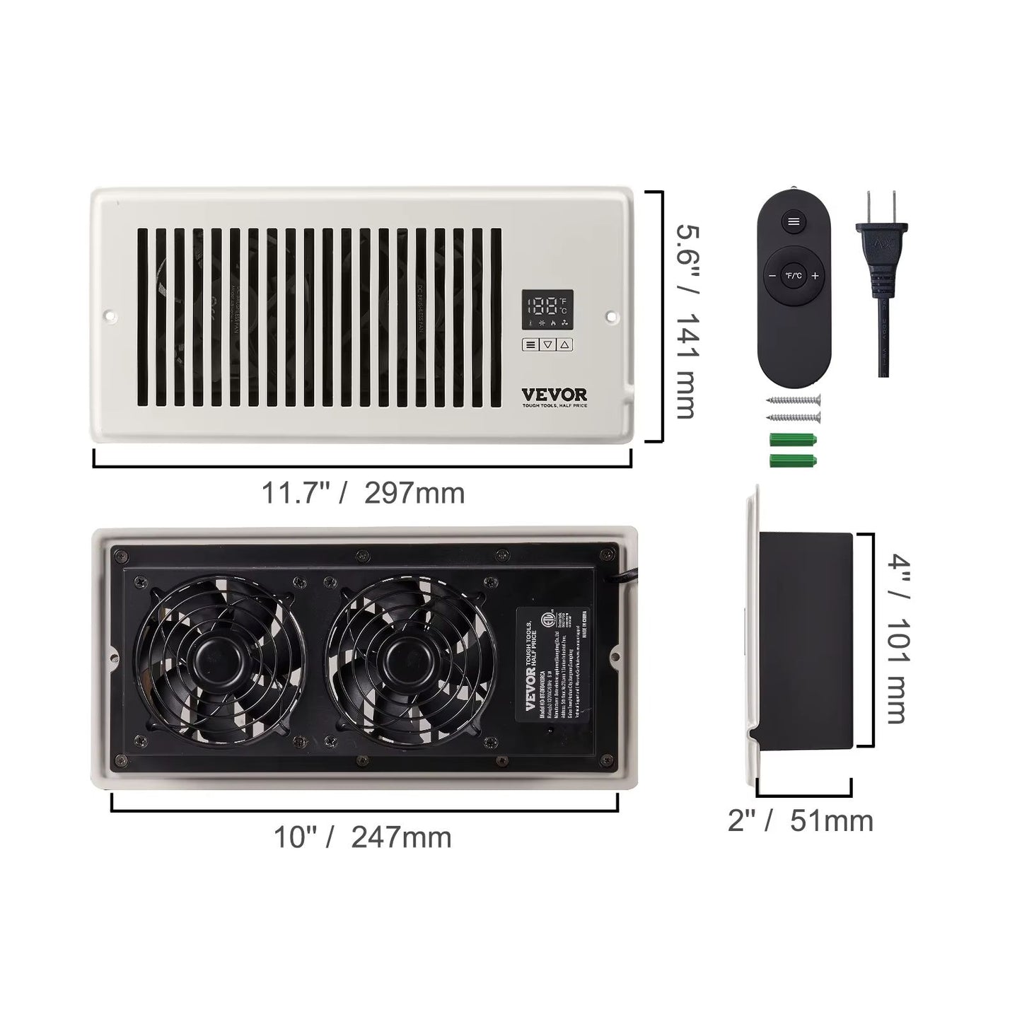 SucceBuy 4x12in Booster Fan  100CFM Duct Fan With 10Speed LCD Smart Controller For Wall  Floor Vent