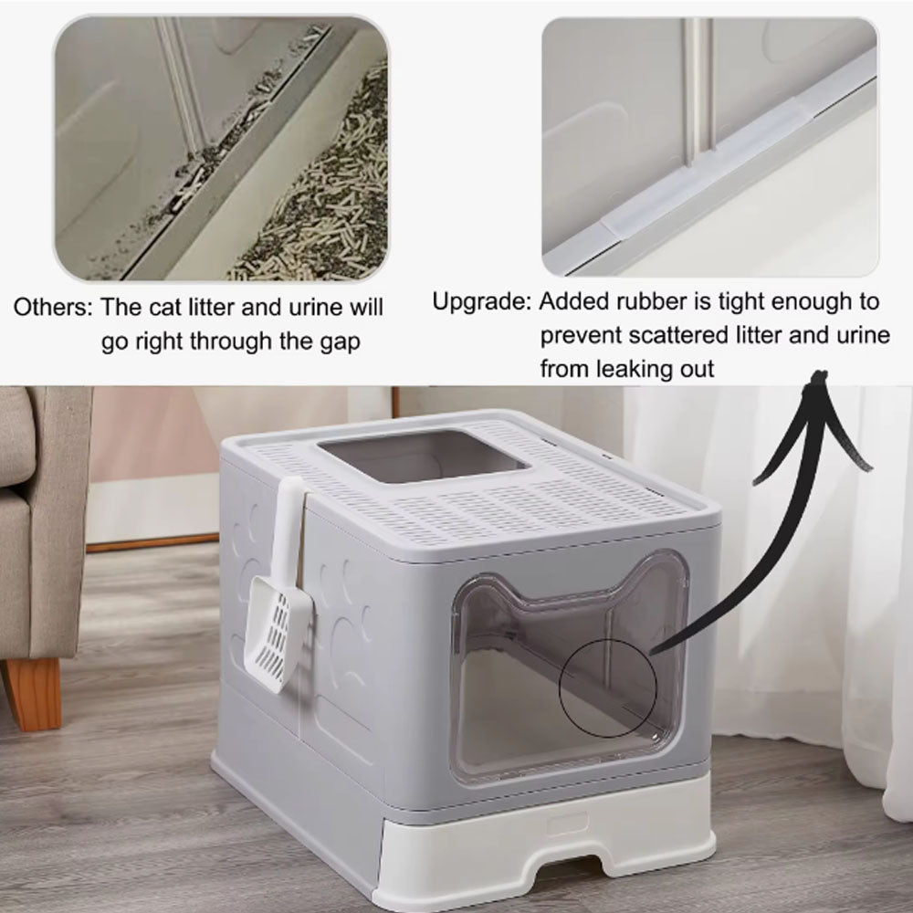 Foldable Cat Litter Box With Drawer  Scooper Convenient Covered Litter Pan For Cats Easy Cleaning