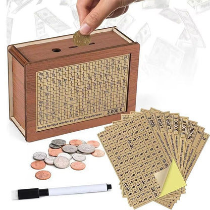 Wooden Money Saving Box  Reusable Piggy Bank With Numbered Savings Goals 100010000 Euro Design 12