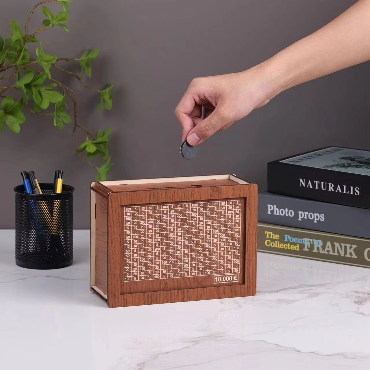 Wooden Money Saving Box  Reusable Piggy Bank With Numbered Savings Goals 100010000 Euro Design 4