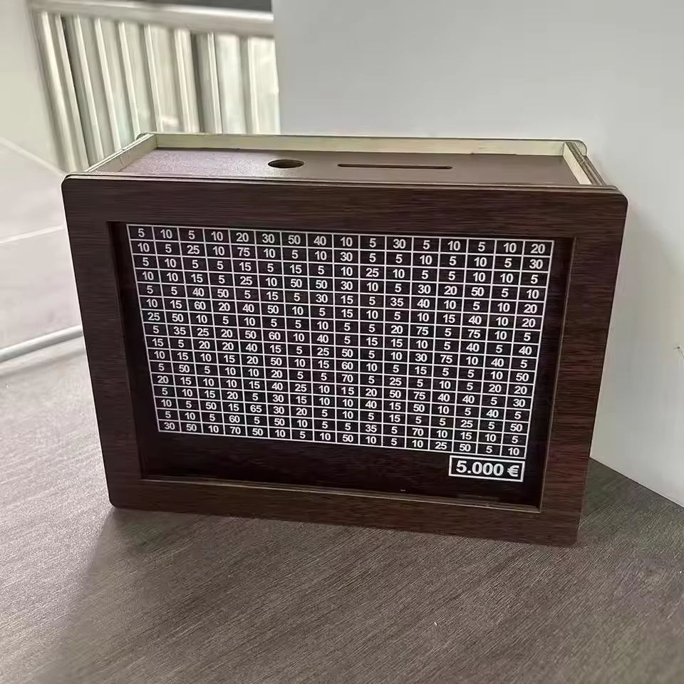 Wooden Money Saving Box  Reusable Piggy Bank With Numbered Savings Goals 100010000 Euro Design 6