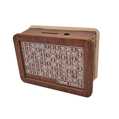 Wooden Money Saving Box  Reusable Piggy Bank With Numbered Savings Goals 100010000 Euro Design 7
