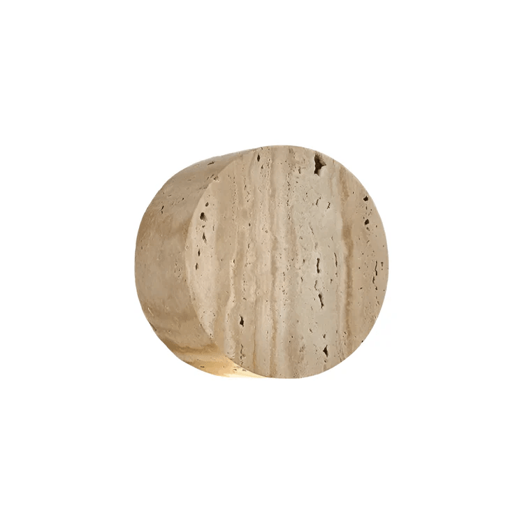 WabiSabi Circle Yellow Travertine Wall Lamp Natural Stone LED Wall Light For Bedroom Bedside Stair  5
