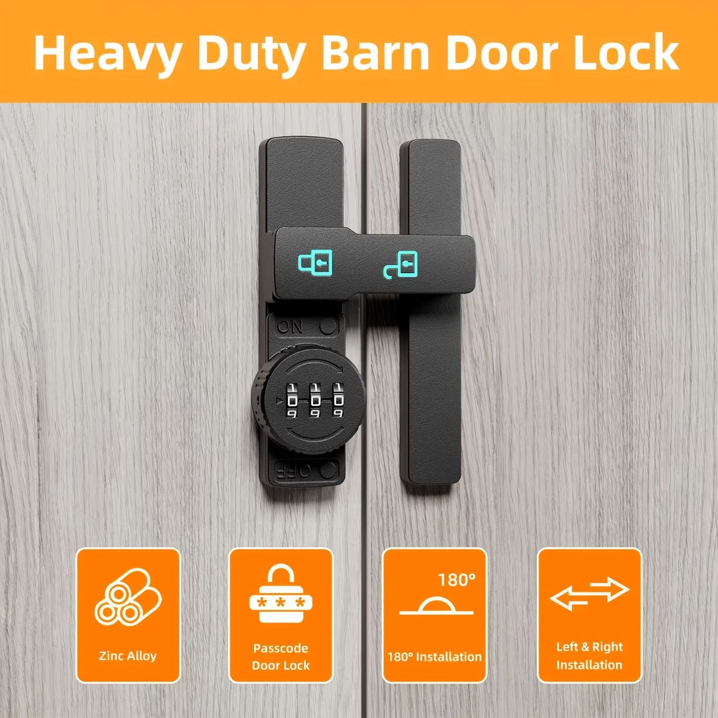 Combination Barn Door Lock  180 Sliding Deadbolt With 3Digit Password Security And Luminous Sign 1
