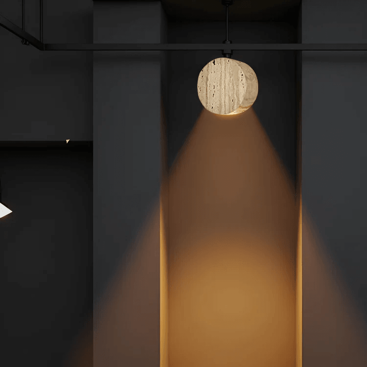 WabiSabi Circle Yellow Travertine Wall Lamp Natural Stone LED Wall Light For Bedroom Bedside Stair  4