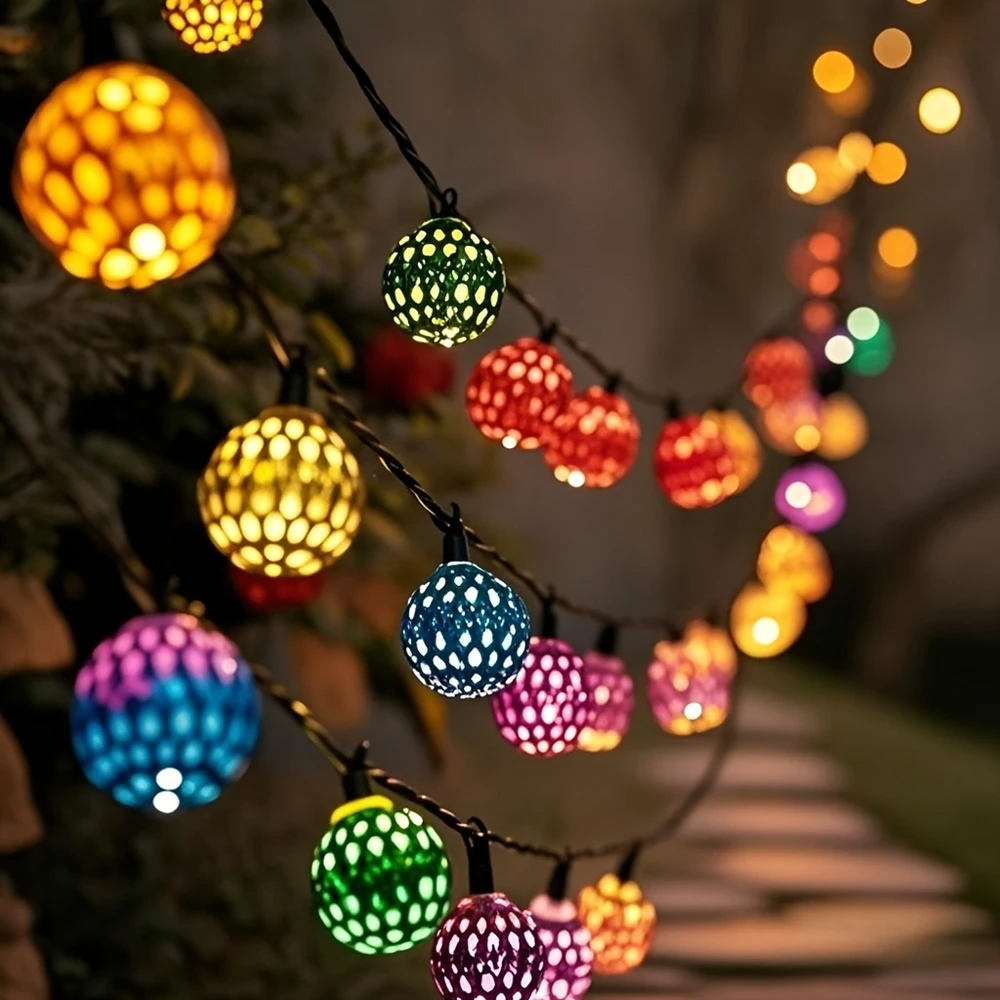 Colorful Moroccan Fairy Light 30 20 LED, Moroccan Spherical Solar String Light, Outdoor Garden Courtyard Christmas Decor