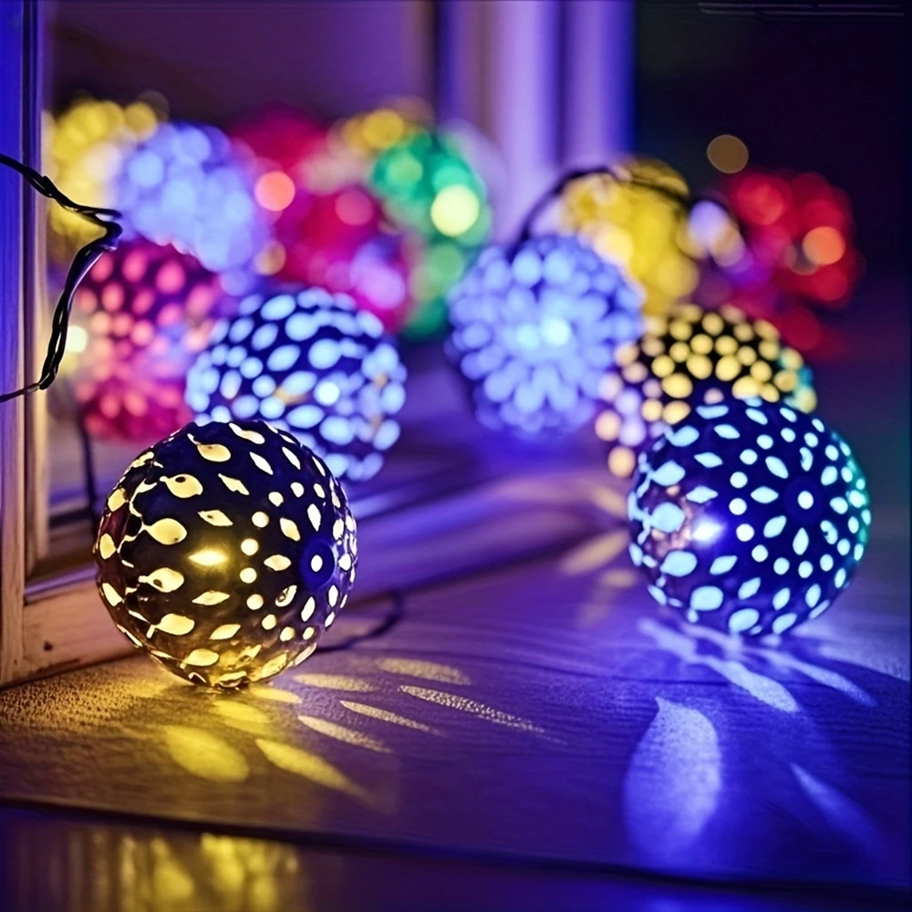 Colorful Moroccan Fairy Light 30 20 LED, Moroccan Spherical Solar String Light, Outdoor Garden Courtyard Christmas Decor