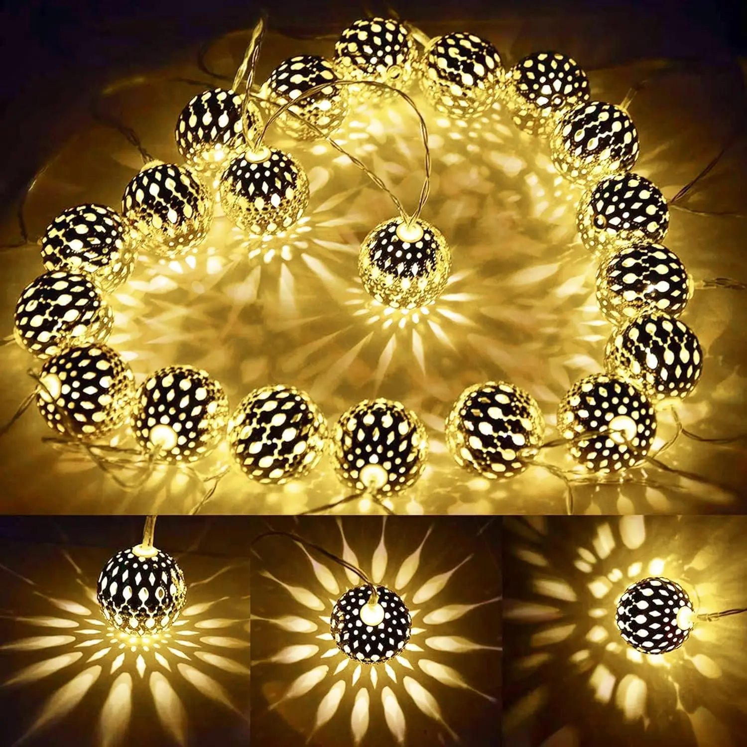 Colorful Moroccan Fairy Light 30 20 LED, Moroccan Spherical Solar String Light, Outdoor Garden Courtyard Christmas Decor