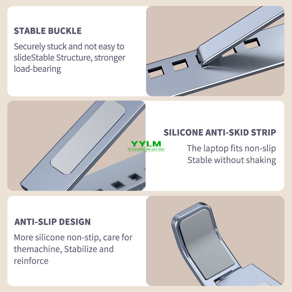 YYLM N8 Aluminum Laptop Stand For MacBook Adjustable Portable Foldable Cooling Notebook Holder 6