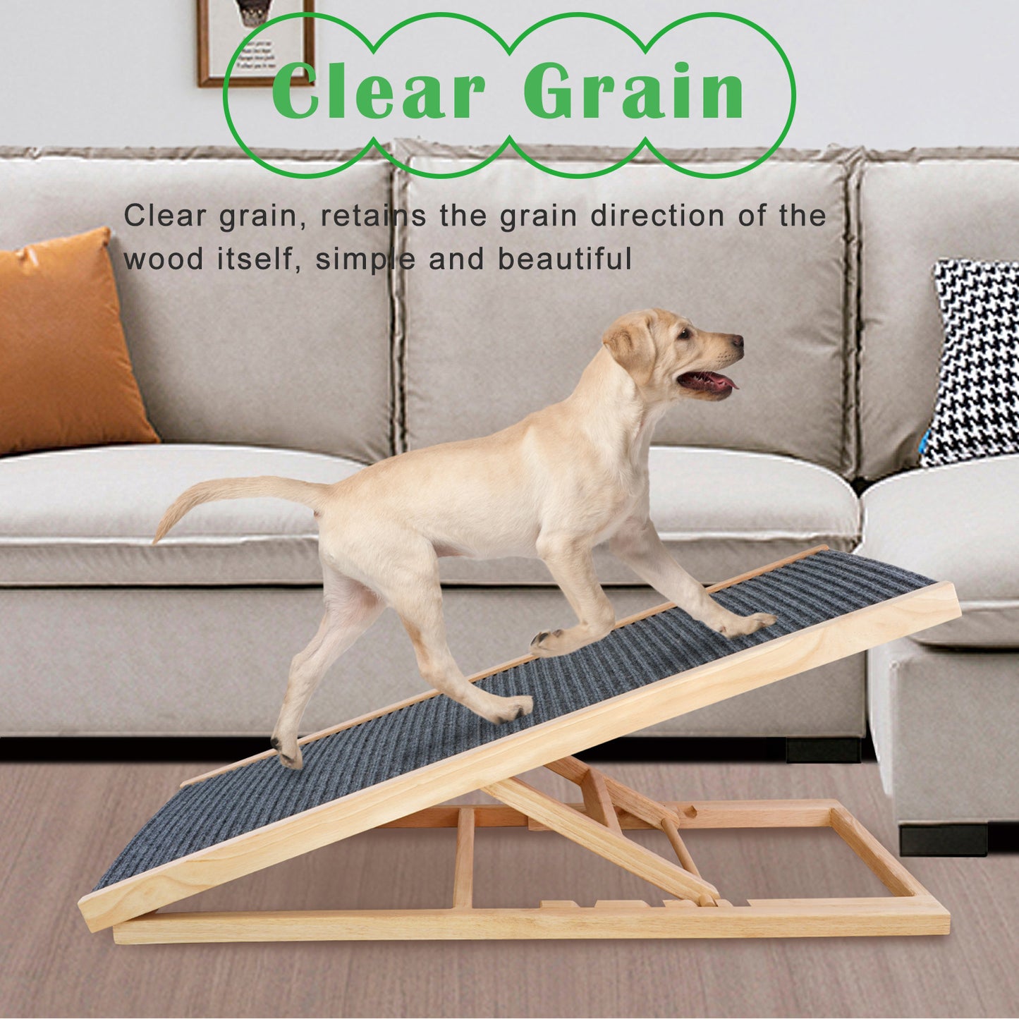 Adjustable Dog Ramp Wooden Folding Pet Stairs For Couch High Bed  Car NonSlip Carpet Surface 24 Lev 1