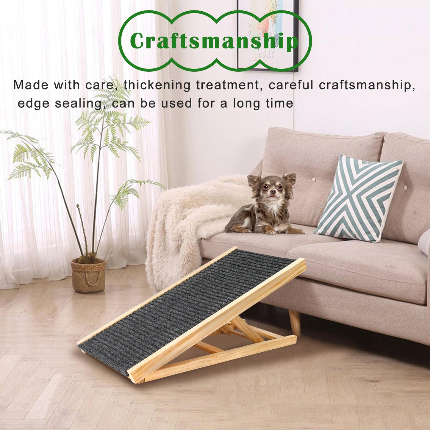 Adjustable Dog Ramp Wooden Folding Pet Stairs For Couch High Bed  Car NonSlip Carpet Surface 24 Lev 3