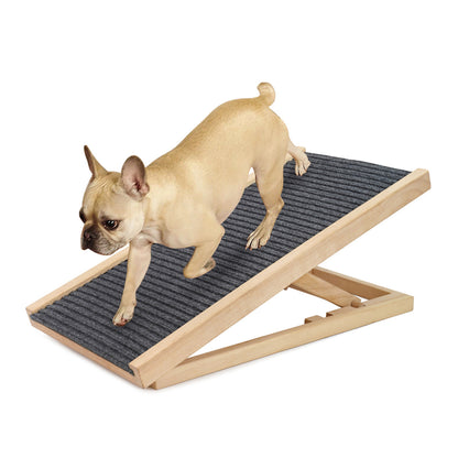Adjustable Dog Ramp, Wooden Folding Pet Stairs for Couch, High Bed & Car, Non-Slip Carpet Surface, 2/4 Levels, Height
