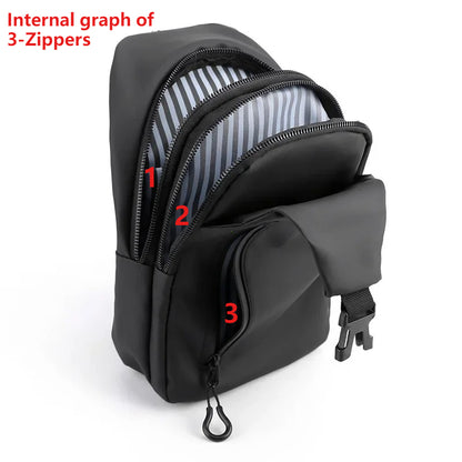 Mens Fashion Chest Bag Solid Color Nylon Crossbody Shoulder Bag With USB Charging Outdoor Casual On 3