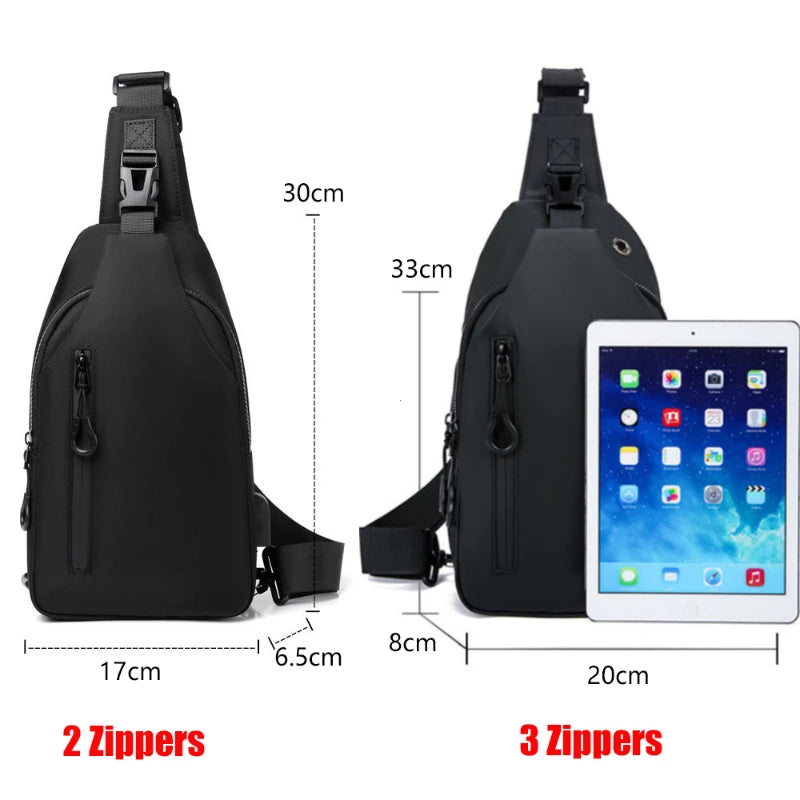 Mens Fashion Chest Bag Solid Color Nylon Crossbody Shoulder Bag With USB Charging Outdoor Casual On 5