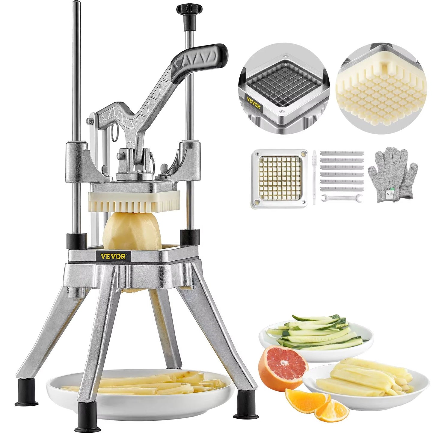 SucceBuy Commercial Food Dicer, Heavy Duty Stainless Steel Vegetable & Fruit Cutter with French Fry and Onion Slicer