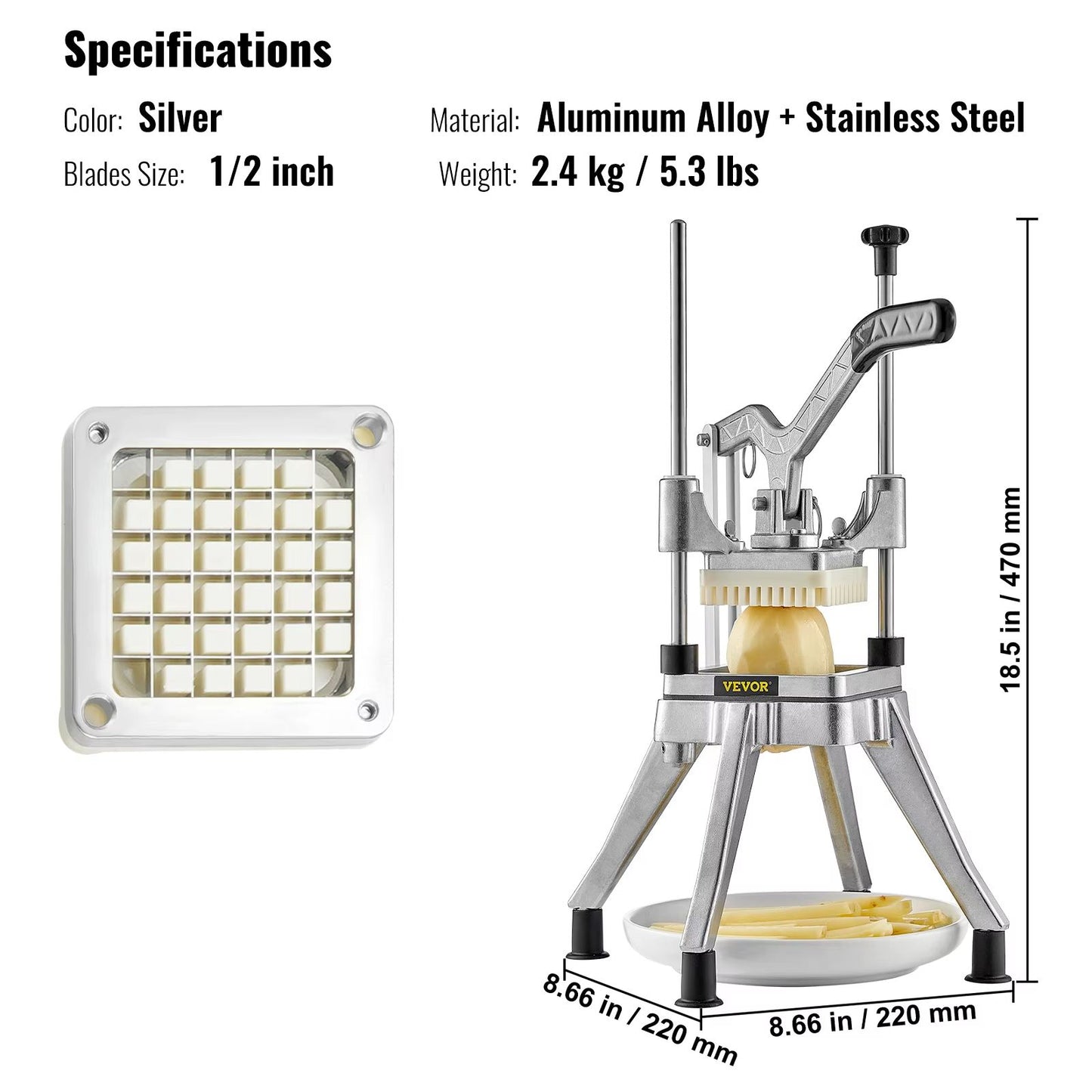 SucceBuy Commercial Food Dicer  Heavy Duty Stainless Steel Vegetable  Fruit Cutter With French Fry