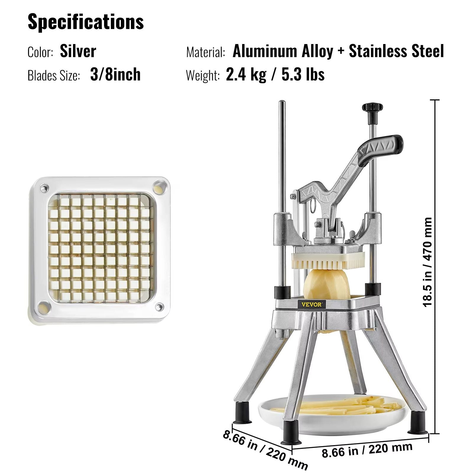 SucceBuy Commercial Food Dicer  Heavy Duty Stainless Steel Vegetable  Fruit Cutter With French Fry