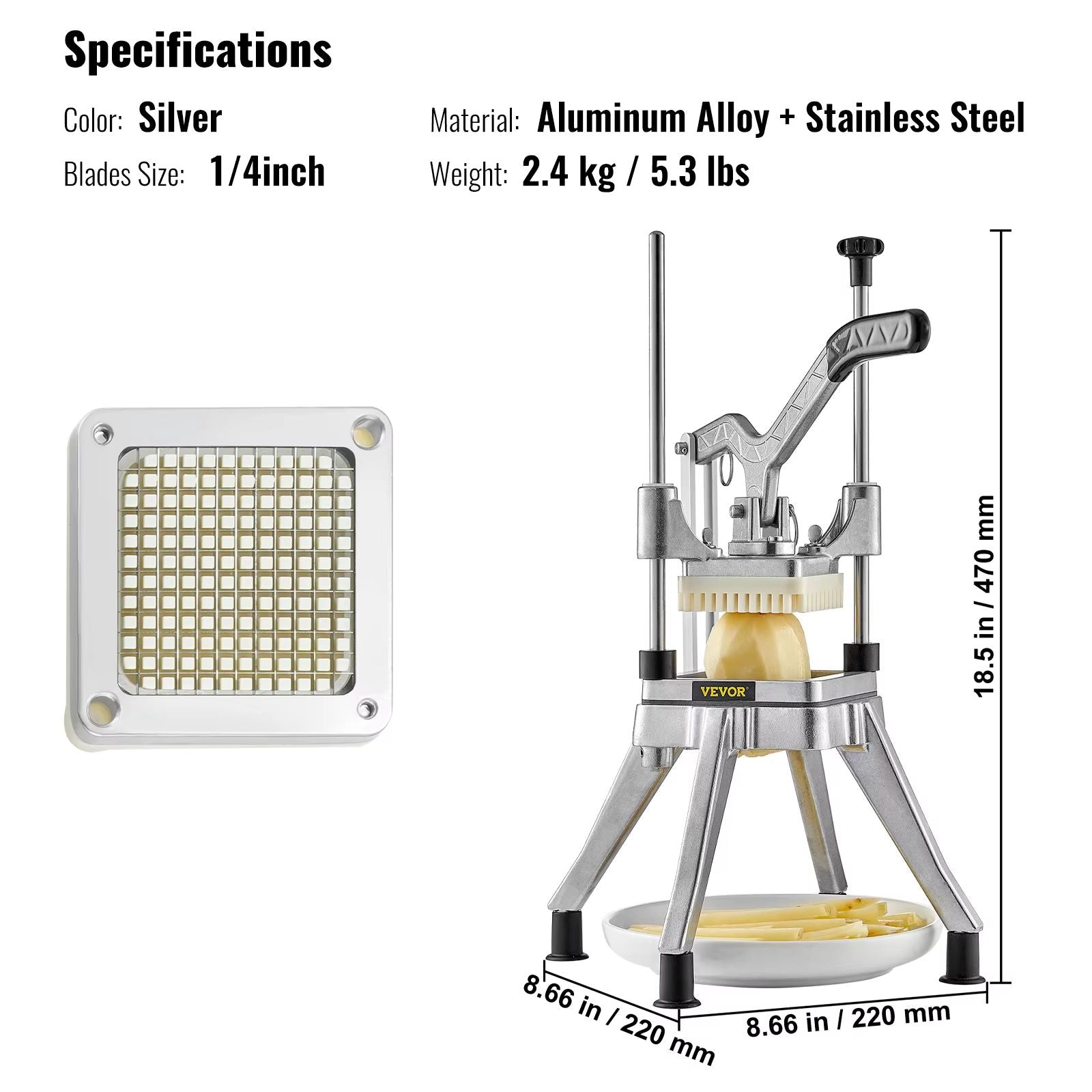 SucceBuy Commercial Food Dicer  Heavy Duty Stainless Steel Vegetable  Fruit Cutter With French Fry