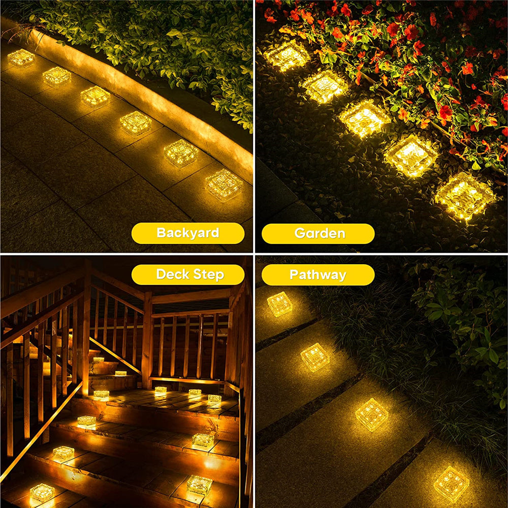 Solar Brick Ice Cube Light Outdoor Waterproof LED Sunlight Garden Yard Pathway Step Party Christmas Landscape Lamp