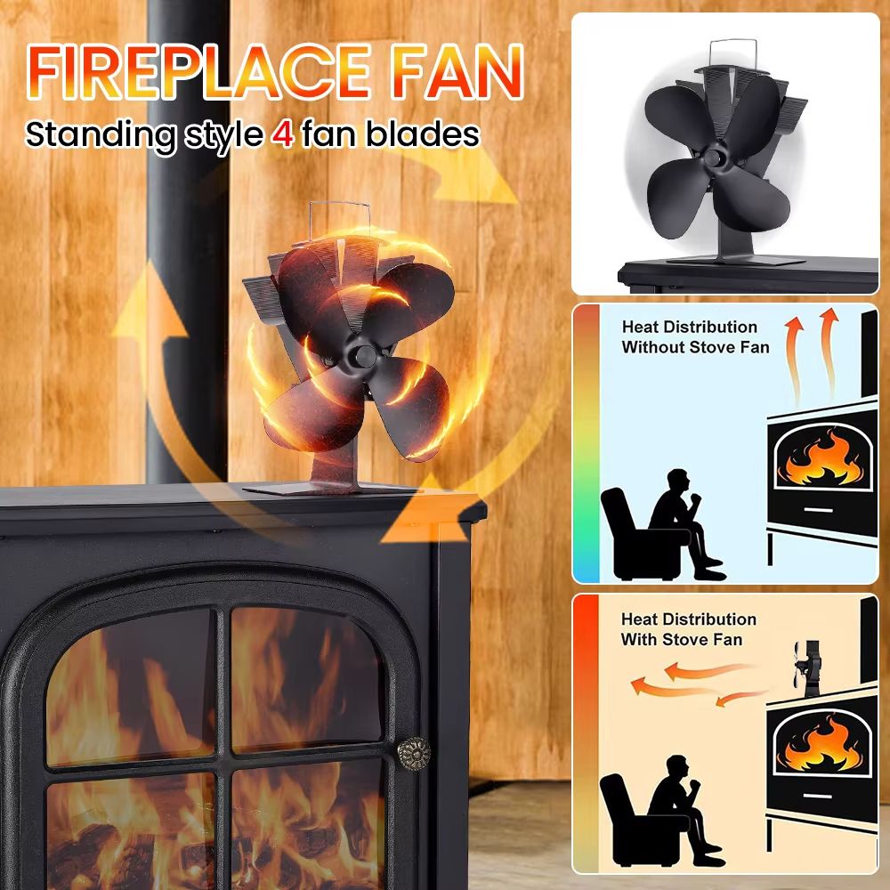4Blade Heat Powered Stove Fan  EcoFriendly Quiet Fireplace Fan For Efficient Wood Burner Heat Distr 2
