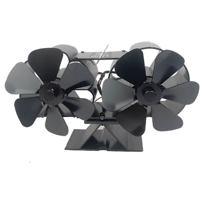 6-Blade Heat Powered Stove Fan – Dual Silent Motors Non-Electric Fireplace Fan with Thermometer & Bracket
