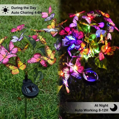Solar Led Butterfly Flower Light Garden Patio Lawn Pathway Stake Lamp, Outdoor Yard Ground Lights Waterproof Decor